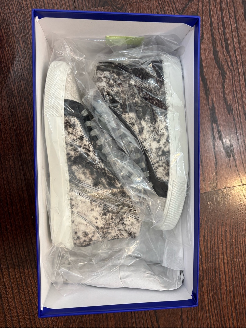 P448 High Top Sneakers Cow Softy Print Calf Fur Leather Size 36 NIB - Picture 9 of 11